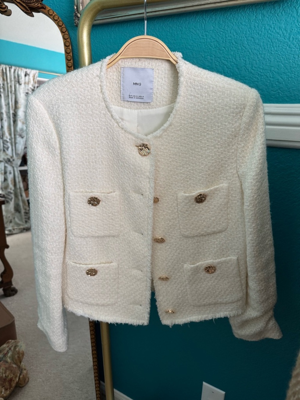 Mango Cream Tweed Cropped Jacket